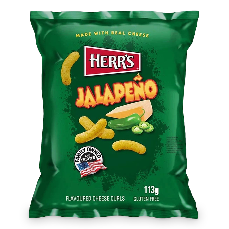 Herr's Jalapeño Cheese Curls: Delicious cheese chips from the USA