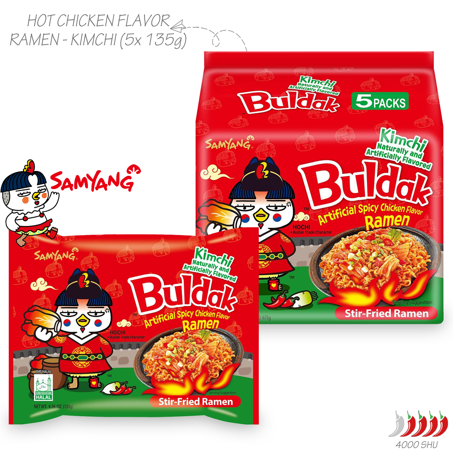Guksu Buldak Kimchi: Set mit 5 Samyang Buldak Instant-Nudeln