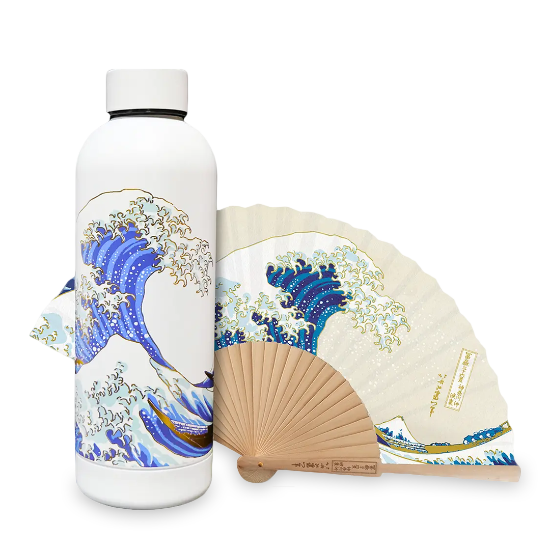 Die Große Welle vor Kanagawa: Trinkflasche & Fächer Set