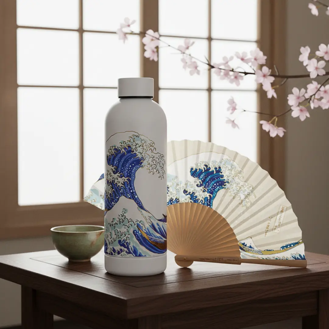 Die Große Welle vor Kanagawa: Trinkflasche & Fächer Set