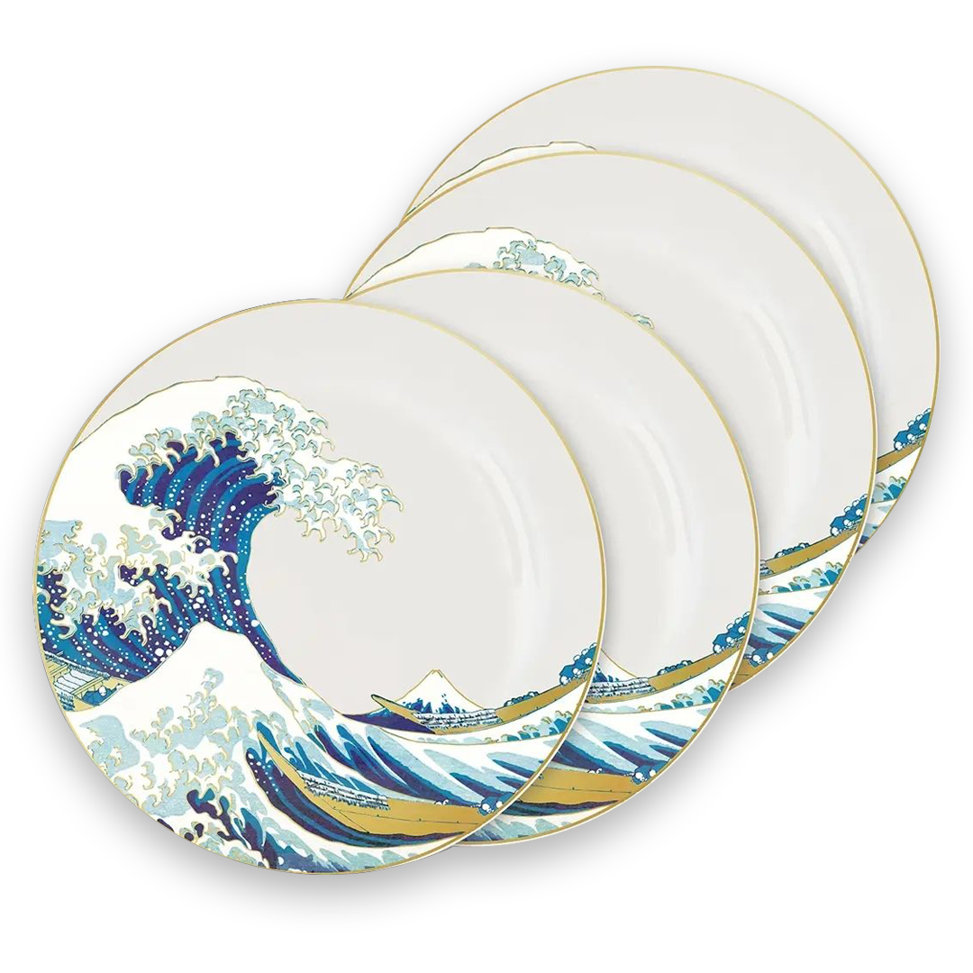 Die Große Welle von Kanagawa: Set aus 4 Tellern