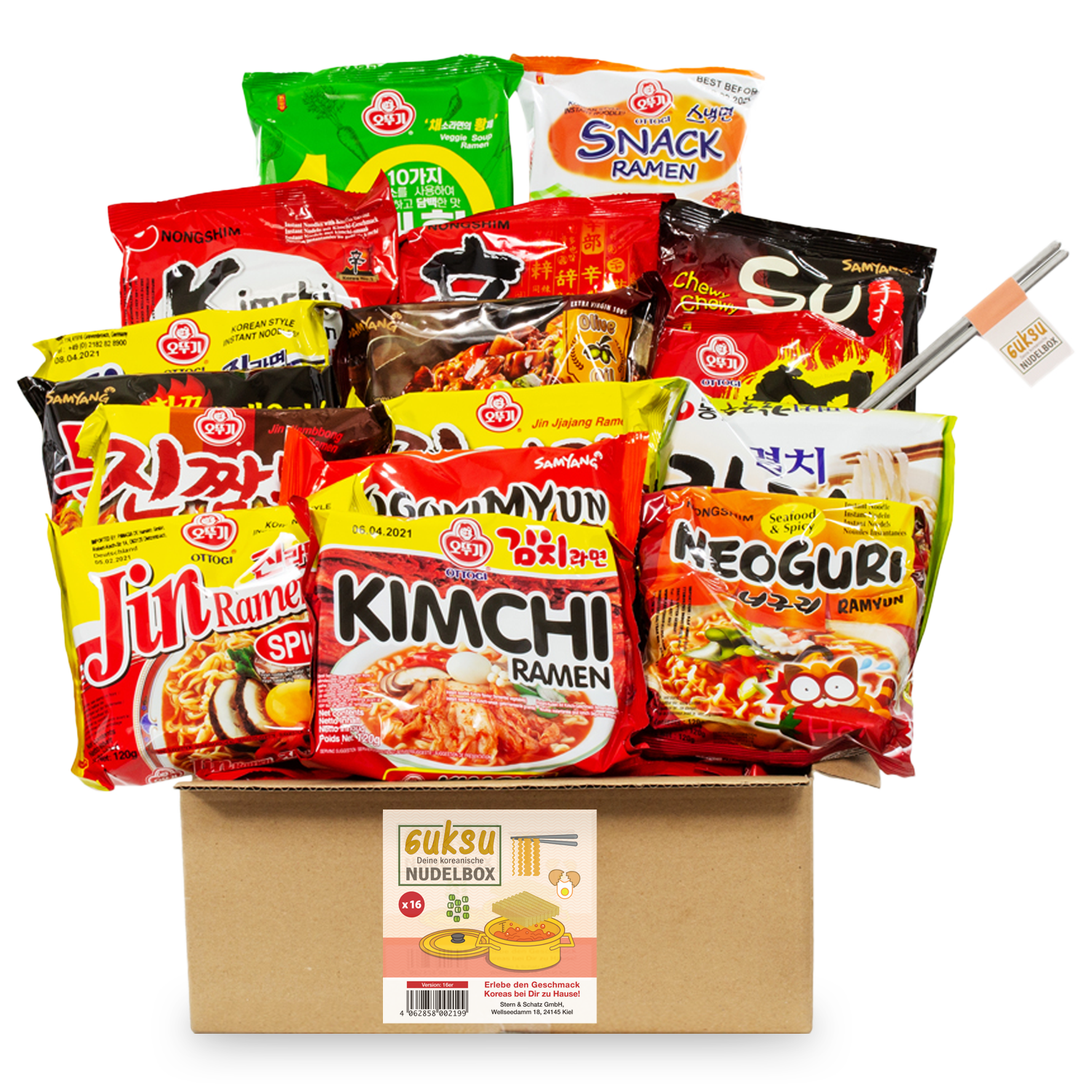 Guksu: surprise boxes with Korean instant noodles in packs of 8 and 16