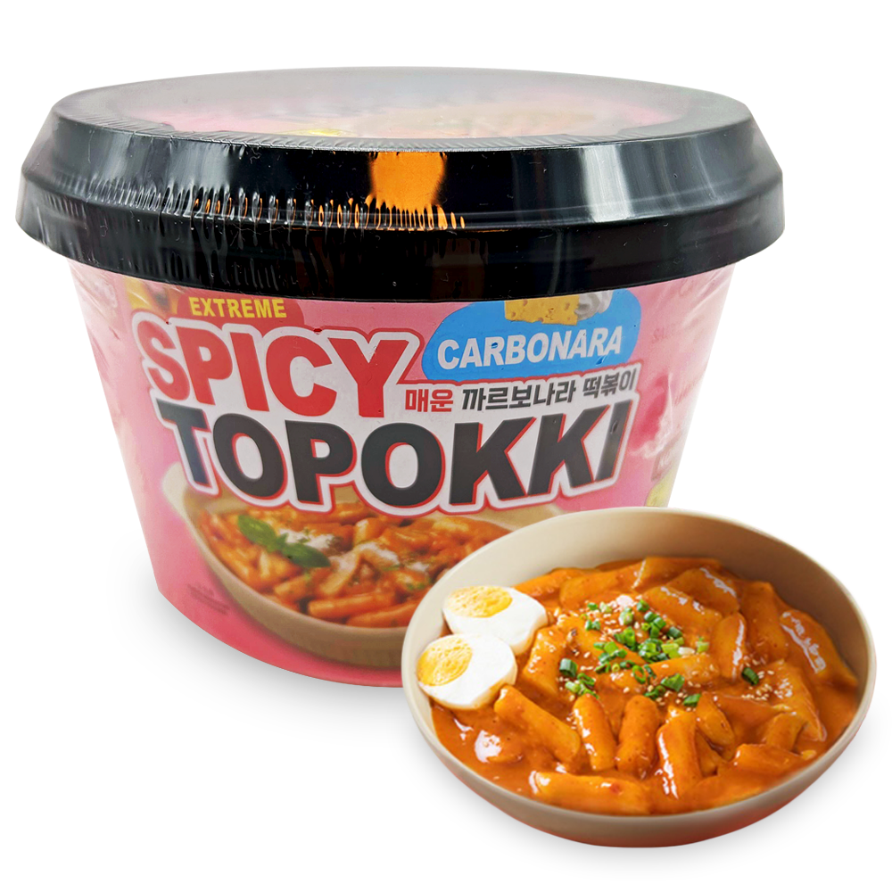 Carbonara Topokki Instant Bowl: Koreanische Reiskuchen mit leicht scharfer Soße