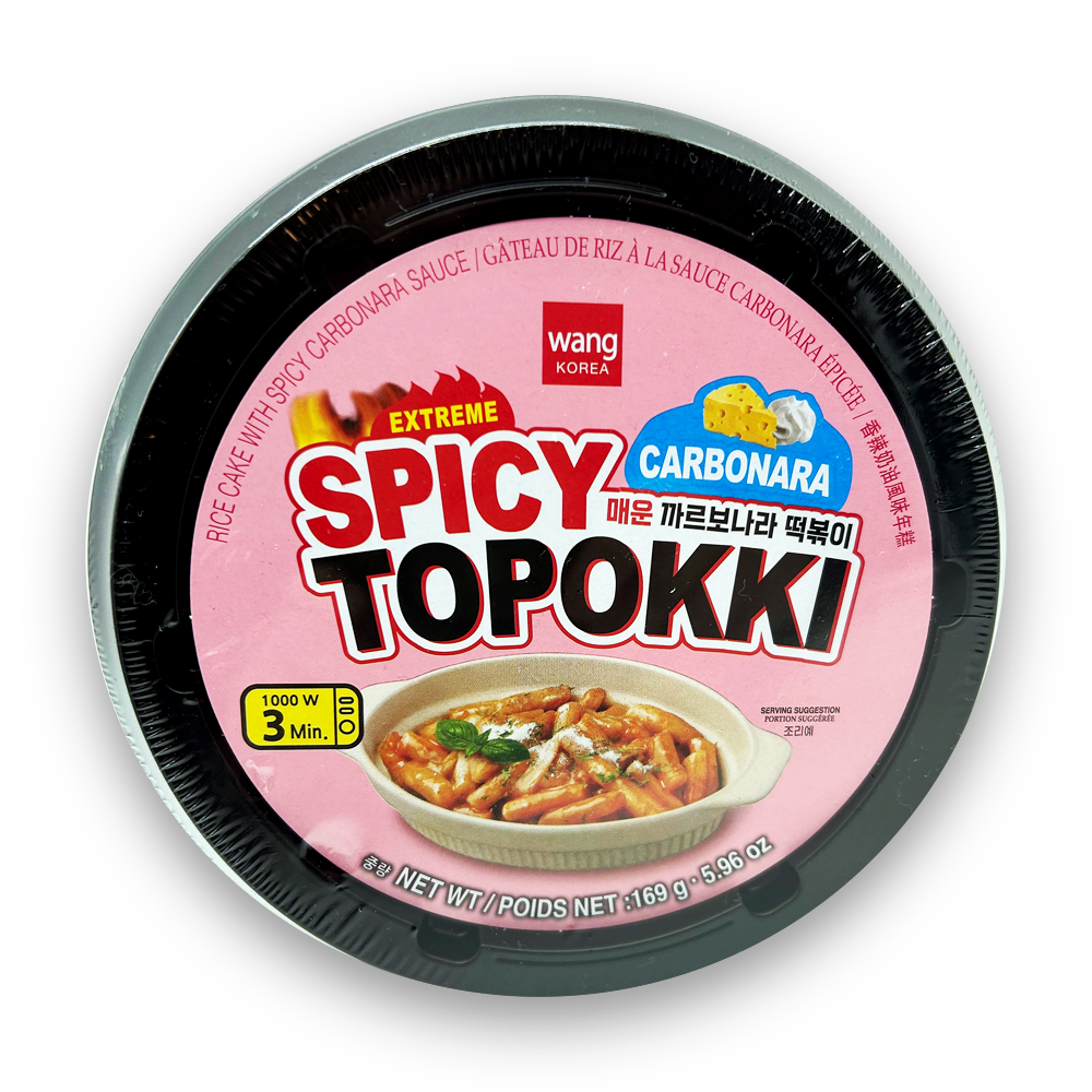 Carbonara Topokki Instant Bowl: Koreanische Reiskuchen mit leicht scharfer Soße